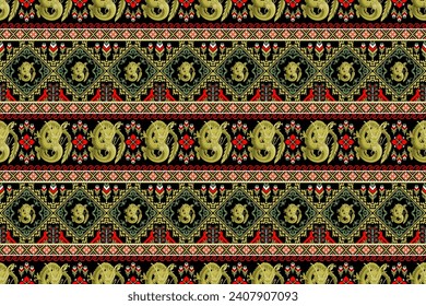 Ethnic Gold Dragon Seamless Pattern.  Vector design for fabric, tile, wrapping, carpet, embroidery, clothing, wallpaper, and background.