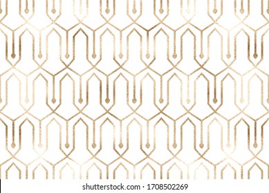 Ethnic gold geometric seamless pattern with ornament shape tiles.