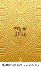 Ethnic gold lorem background, cover design, banner, wallpaper. Geometric gold exclusive 3d pattern with lines, art deco. Relief ornaments, arabesques, mandala of the East, Asia, India, Mexico, Aztec, 