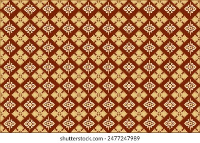 Ethnic golden Thai pattern on red abstract background, designed for printing on fabric or packaging paper or wallpaper.