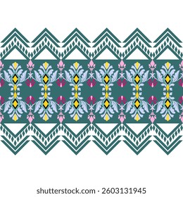 Ethnic graphic design, Native American tribal fabrics, geometric shapes used in weaving, wallpaper, shawls, batik, fabric, embroidery illustrations, seamless patterns with colorful floral elements.
