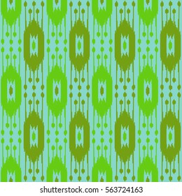 Ethnic green and blue seamless pattern. Boho abstract textile print. Folk spring wallpaper.