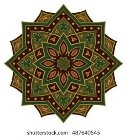 Ethnic green mandala. Template for carpet, textile, blanket, shawl. Vector oriental pattern.