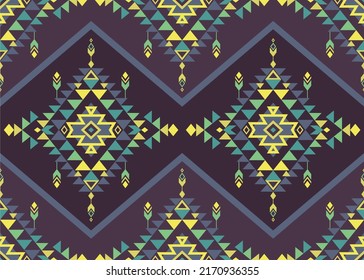 Ethnic green tribal seamless pattern. Boho geometric style.