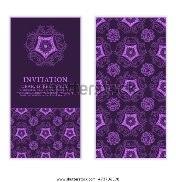 Ethnic greeting card,\
invitation or wedding with lace and floral ornaments. Vector design\
element.