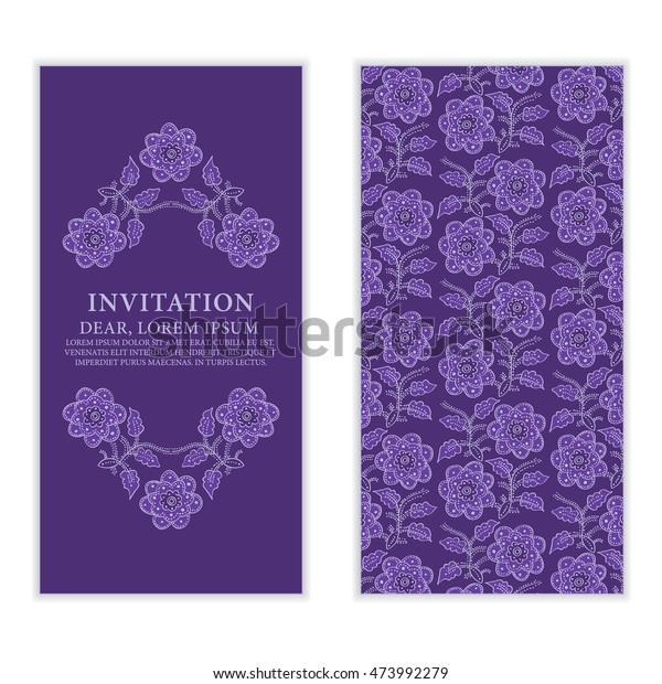 Ethnic greeting card,
invitation or wedding with lace and floral ornaments. Vector design
element.