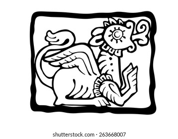 Ethnic griffin silhouette totem hand drawn sketch decorative element isolated. Vector illustration.