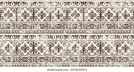 Ethnic grunge background,  Kazakh national ornament, seamless pattern, vector design