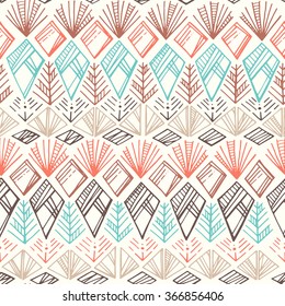 Ethnic hand drawn boho seamless pattern. Tribal art print. Colorful ethnic border background texture. Fabric, cloth design, wallpaper, wrapping paper, cards.
