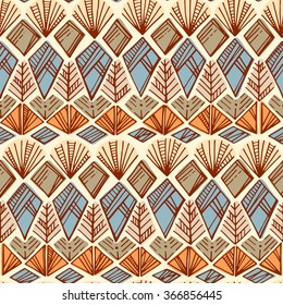 Ethnic hand drawn boho seamless pattern. Tribal art print. Colorful border background texture. Fabric, cloth design, wallpaper, wrapping paper, cards.