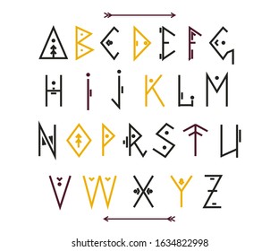 Ethnic hand drawn Font. Vector Alphabet Art Isolated