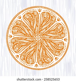 Ethnic Hand Drawn Orange Vector Illustration. Juicy bright fruit on textured background for Your business