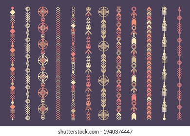 Ethnic hand drawn vector line border set. Boho fashion style pattern. Vector design elements.