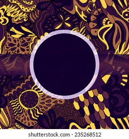 Ethnic hand-drawn template for postcards, invitations, etc with place for your text