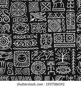 Ethnic handmade ornament, Folk Nordic Symbols. Seamless Pattern for your design