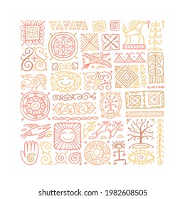 Ethnic handmade ornament, Folk Nordic Symbols. Art background for your design