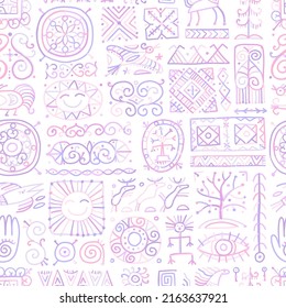 Ethnic handmade ornament, Folk Nordic Symbols. Seamless pattern for your design