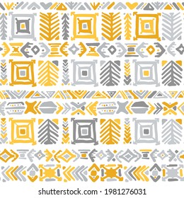 Ethnic handmade ornament, yellow and grey colors. seamless pattern