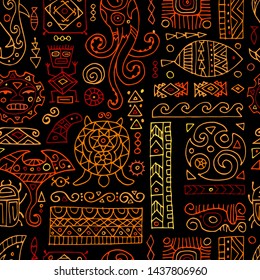 Ethnic handmade ornament for your design. Polynesian style, seamless pattern