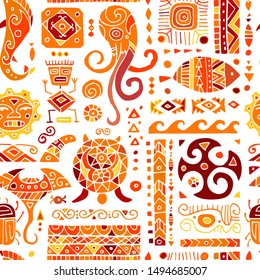 Ethnic handmade ornament for your design. Polynesian style, seamless pattern
