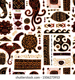 Ethnic handmade ornament for your design. Polynesian style, seamless pattern