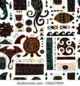 Ethnic handmade ornament for your design. Polynesian style, seamless pattern
