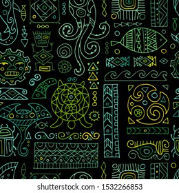 Ethnic handmade ornament for your design. Polynesian style, seamless pattern. Vector illustration