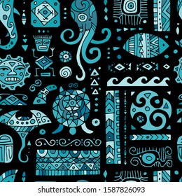 Ethnic handmade ornament for your design. Polynesian style, seamless pattern. Vector illustration