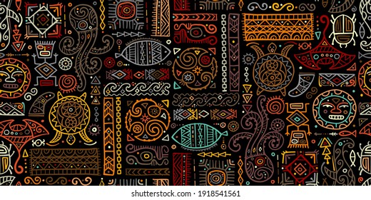 Ethnic handmade ornament for your design. Polynesian style, seamless pattern. Vector illustration