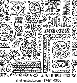 Ethnic handmade ornament for your design. Polynesian style, seamless pattern