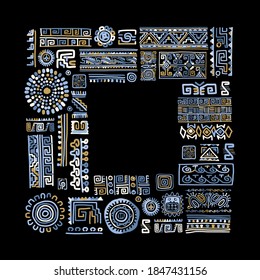 Ethnic handmade ornamental frame design with place for your text. Vector illustration