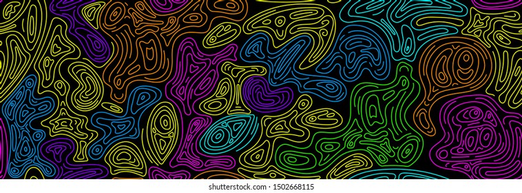 Ethnic hipster african abstract seamless pattern, vibrant dynamic abstraction linear background like a Map on the ground or abstract bright ornament on a dark background. Topographic map contour.
