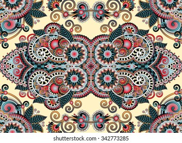 ethnic horizontal authentic decorative paisley pattern for your design, geometric ukrainian carpet ornamental background, vector illustration