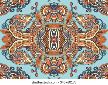 ethnic horizontal authentic decorative paisley pattern for your design, geometric ukrainian carpet ornamental background, vector illustration