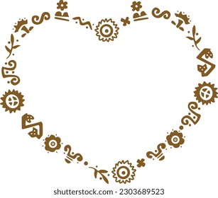 Iconos étnicos enmarcan forma de corazón

