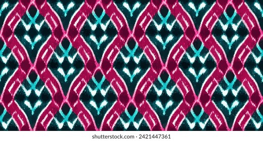 Ethnic Ikat abstract background art. Motif ethnic handmade beautiful Ikat art.Ikat ethnic tribal, boho colors seamless wallpaper. Illustration for greeting cards, printing and other design project.