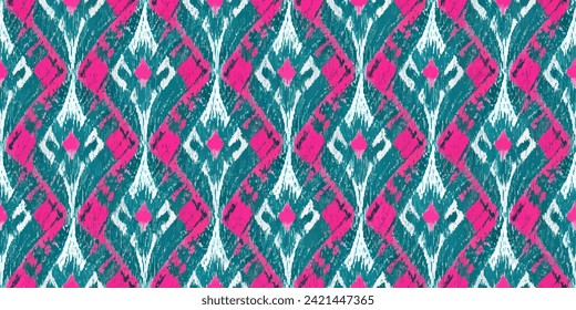 Ethnic Ikat abstract background art. Motif ethnic handmade beautiful Ikat art.Ikat ethnic tribal, boho colors seamless wallpaper. Illustration for greeting cards, printing and other design project.