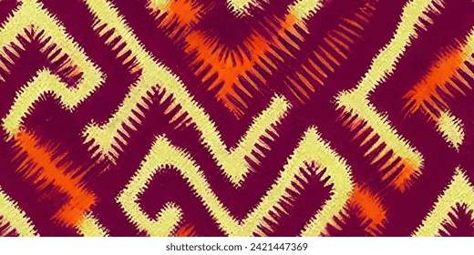 Ethnic Ikat abstract background art. Motif ethnic handmade beautiful Ikat art.Ikat ethnic tribal, boho colors seamless wallpaper. Illustration for greeting cards, printing and other design project.