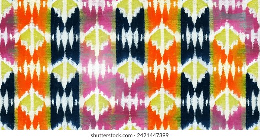 Ethnic Ikat abstract background art. Motif ethnic handmade beautiful Ikat art.Ikat ethnic tribal, boho colors seamless wallpaper. Illustration for greeting cards, printing and other design project.