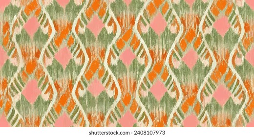 Ethnischer, abstrakter Hintergrund der Ikat. Ikat ethnischen Stamm, boho färbt nahtlose Tapete. Motif ethnische Handmade nahtlos.Illustration für Grußkarten, Druck und andere Design-Projekt.