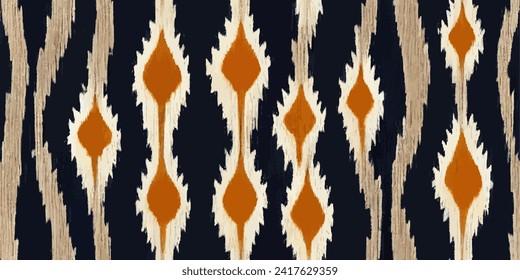 Ethnic Ikat abstract background. Ikat ethnic tribal, boho colors seamless wallpaper. Motif ethnic handmade seamless.Illustration for greeting cards, printing and other design project.