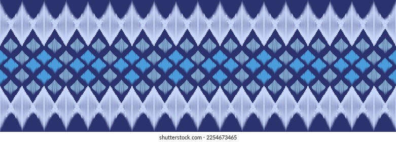 Ethnic ikat abstract fabric in blue tones for textile design, wallpaper, carpet, curtain, wrapping paper, bag pattern, clothes.