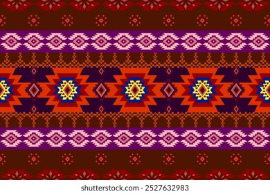 Ethnic Ikat abstract geometric embroidery oriental traditional seamless on damask pattern. Native decorative Aztec elements design for fabric, clothing, wallpaper, background, fashion, interior, decor