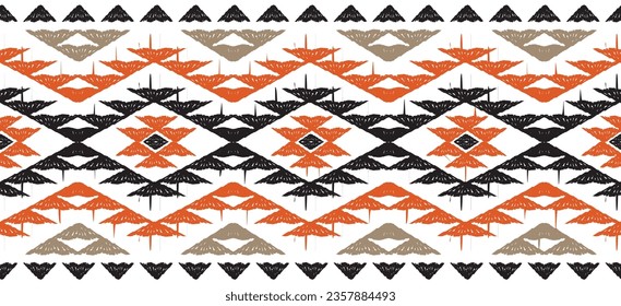 Ethnic ikat art. ikat pattern in tribal, Embroidery Mexican style. Aztec geometric art ornament print.Design for carpet, wallpaper, clothing, wrapping, fabric, cover, textile. orange black background.