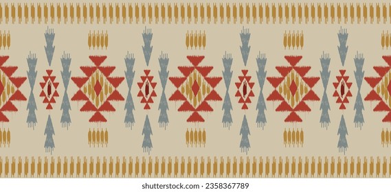 Patrón de ikat étnico en estilo tribal, bordado mexicano. Diseño de alfombras, papel pintado, ropa, envoltura, tela, cubierta, textil. fondo negro anaranjado.