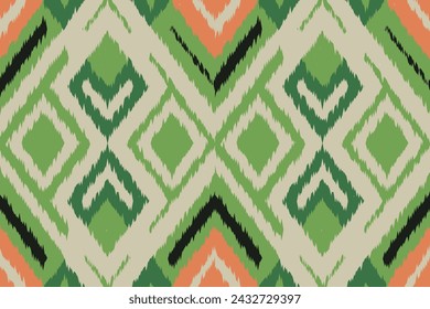 Ethnic Ikat Art. Ikat Pattern in Tribal, Embroidery Mexican Style. Aztec Geometric Art Ornament print.design for Carpet, Wallpaper, Clothing, Wrapping, Fabric, Cover, Textile. Orange Black Background.