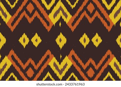 Ethnic Ikat Art. Ikat Pattern in Tribal, Embroidery Mexican Style. Aztec Geometric Art Ornament print.design for Carpet, Wallpaper, Clothing, Wrapping, Fabric, Cover, Textile. Orange Black Background.