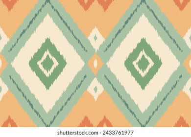 Ethnic Ikat Art. Ikat Pattern in Tribal, Embroidery Mexican Style. Aztec Geometric Art Ornament print.design for Carpet, Wallpaper, Clothing, Wrapping, Fabric, Cover, Textile. Orange Black Background.