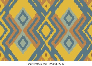 Ethnic Ikat Art. Ikat Pattern in Tribal, Embroidery Mexican Style. Aztec Geometric Art Ornament print.design for Carpet, Wallpaper, Clothing, Wrapping, Fabric, Cover, Textile. Orange Black Background.