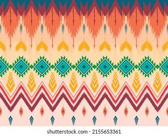 Arte étnico de los ikat. Patrón sin foco en el estilo tribal, popular y mexicano. Diseño para alfombras, papel pintado, ropa, envoltura, tela, cubierta, textil. Impresión de ornamentos de arte geométrico azteca.